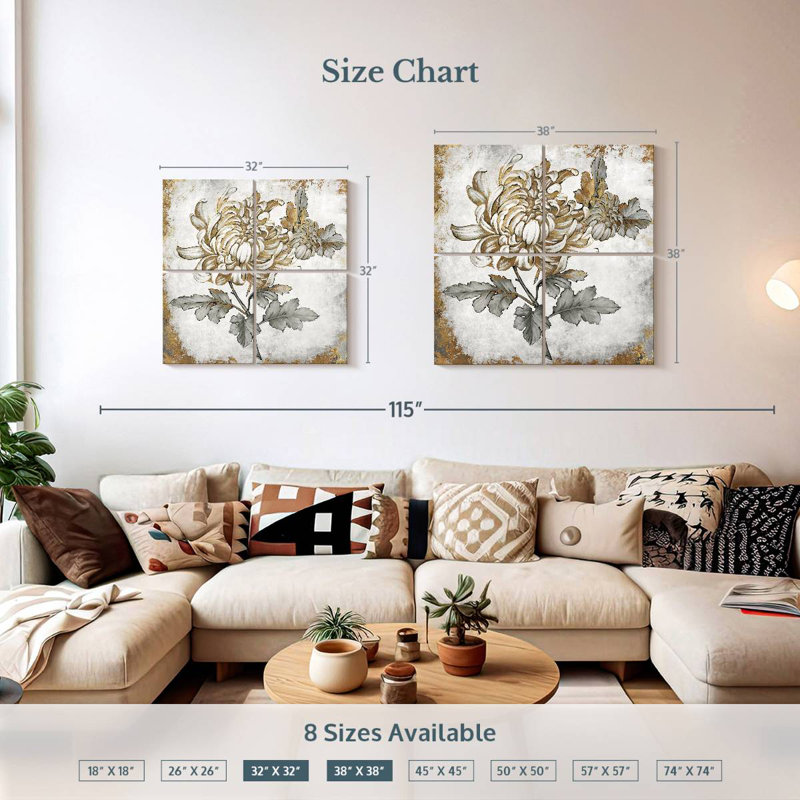 Harnek Gold Fleur I, 32'' H x 32'' W