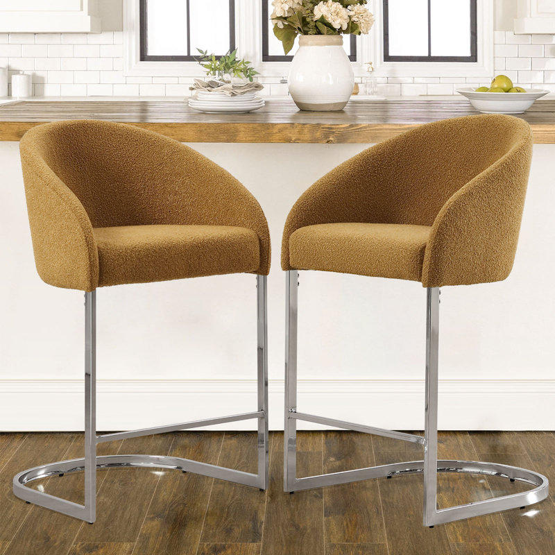 Chylee 26'' Boucle Upholstered Counter Stool, Yellow