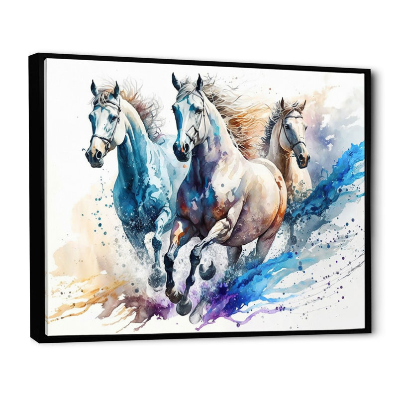«Herd of Horses Courir IV», reproduction sur toile, L 32 po x H 24 po, Toile avec cadre flottant noir