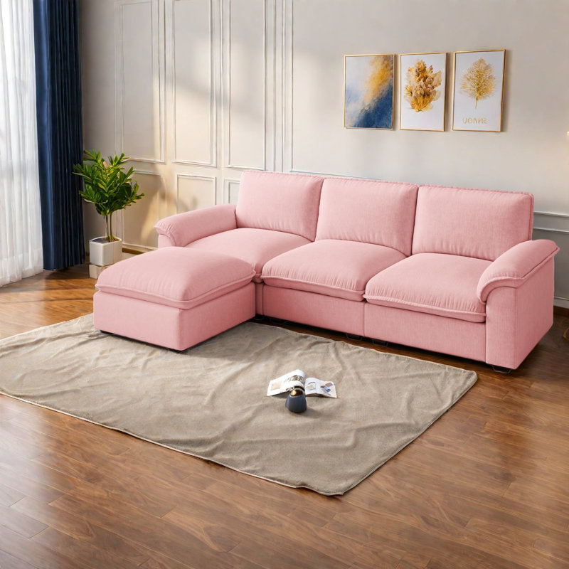 Canapé modulaire spacieux en forme de L rose modulaire en chenille pour la maison
