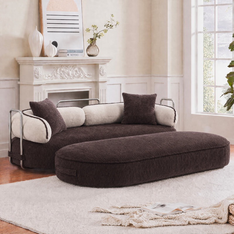 Canapé 3 places incurvé en chenille 79,5 po, Brun