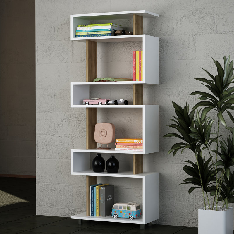 Adecyn 162.9 cm H x 60 cm W Standard Bookcase, White/Light brown