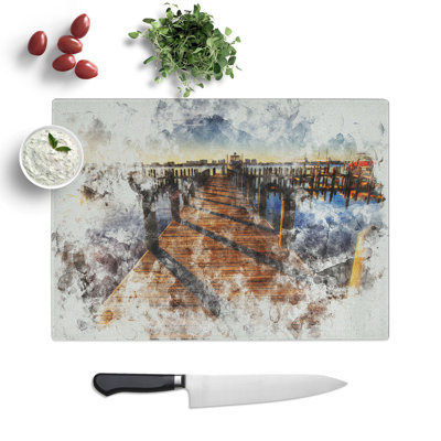 Jetty over the Lake Watercolour Chopping Board