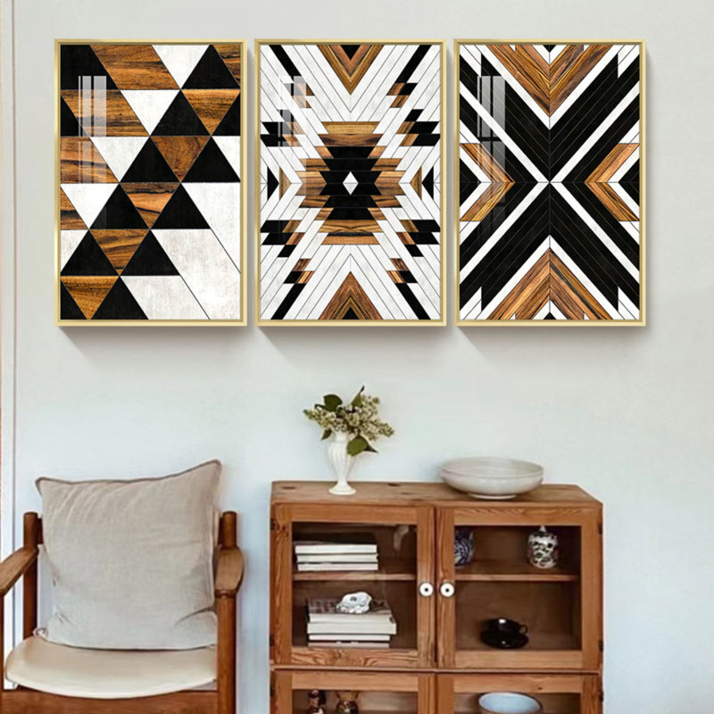 Ensemble de 3 impressions sur toile encadrées, L 24,6 po x H 48,5 po, Encadrement doré