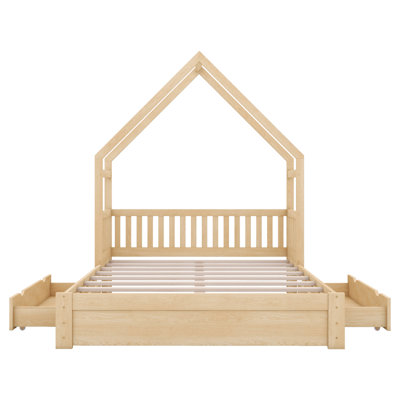 Lit en bois avec garde-corps et tiroirs Wood House