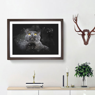 British Shorthair Cat In The Shadows Paint Splash - Picture Frame Graphic Art