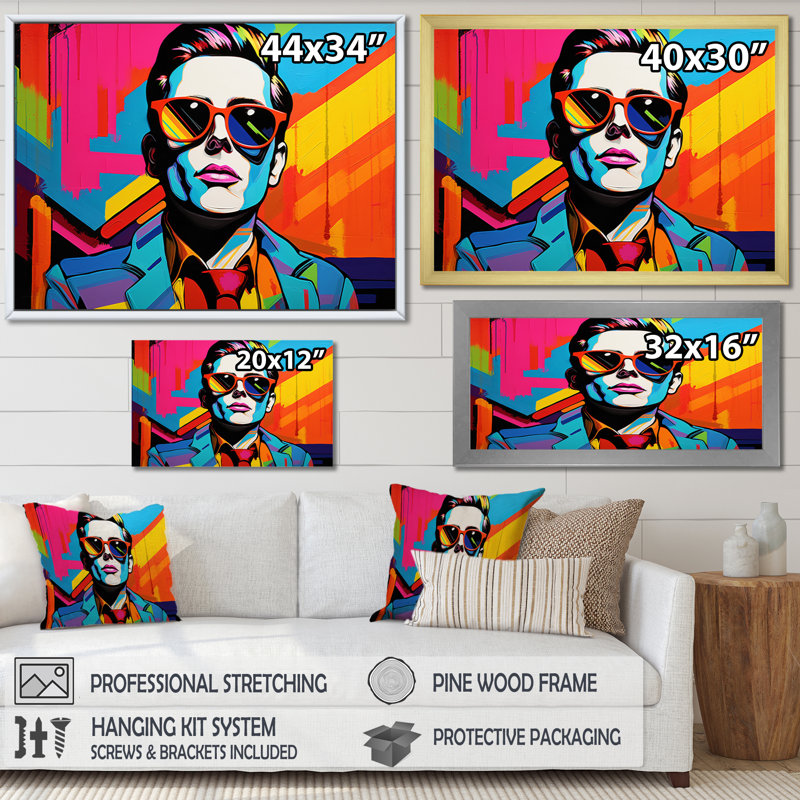 Pop Art, autoportrait II - gens, art mural, salon, H 12 po x l 20 po x P 1 po, Cadre photo noir