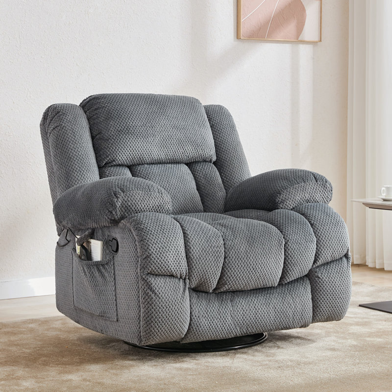 Fauteuil inclinable électrique surdimensionné de 41,3 po avec massage et chauffage, Velours froissé / gris