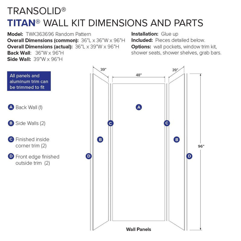 Titan 39'' W 39'' D 96'' H Glue Up Solid Surface Wall, Summit Gold/Honed