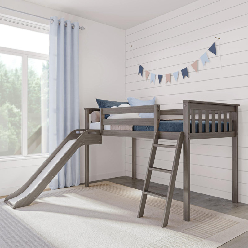Lit mezzanine simple en bois massif Kincer, Gris foncé