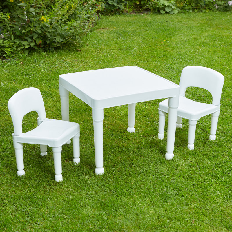 Youngs Kids 3 Piece Square Interactive Table and Chair Set, White