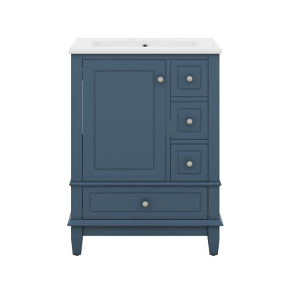 Armoire de meuble-lavabo 24 po avec lavabo en céramique, tablette de rangement multifonctionnelle, trois tiroirs, porte à fermeture douce