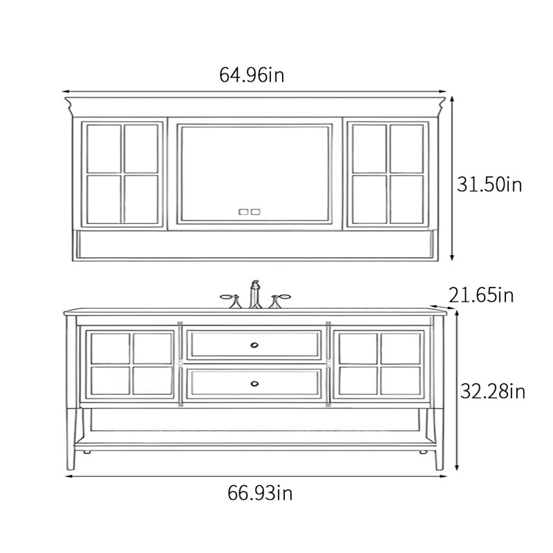 Armoire de salle de bain American Light, H 32,28 po x l 66,93 po x P 21,65 po, Blanc cassé