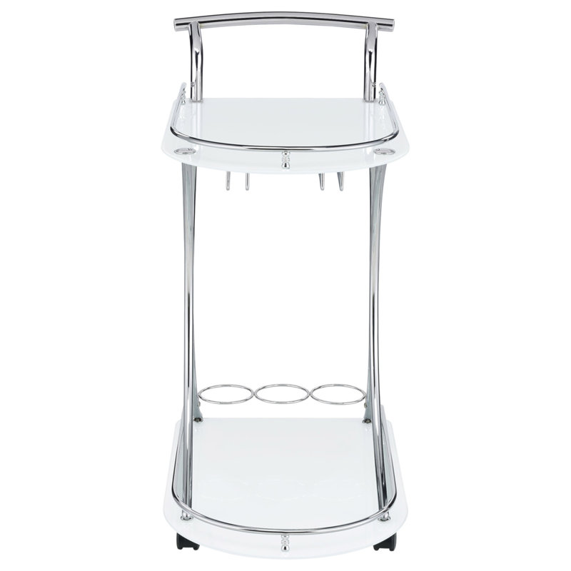 Chariot-bar en verre à 2 niveaux Allen, Blanc