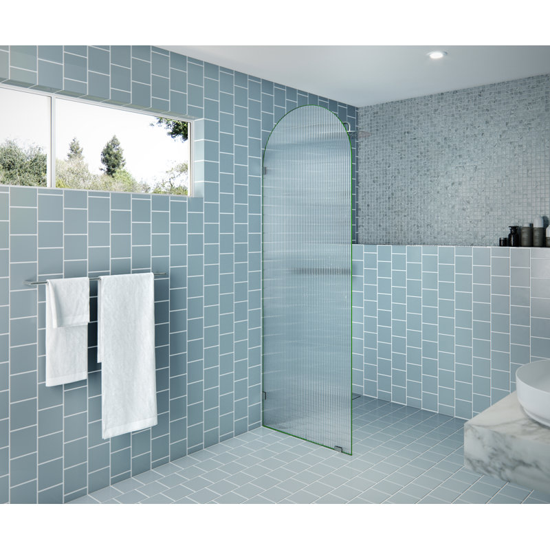Maven 28 in. x 86.75 in. Fully Frameless Arched Fluted Single Fixed Shower Panel, Polished Nickel