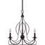 Lustre suspendu 3 lumières en bronze antique de style bougie avec candélabre d'intérieur
