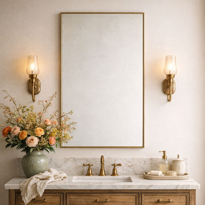 Miroir de salle de bain Gold, Doré, 36 po x 24 po