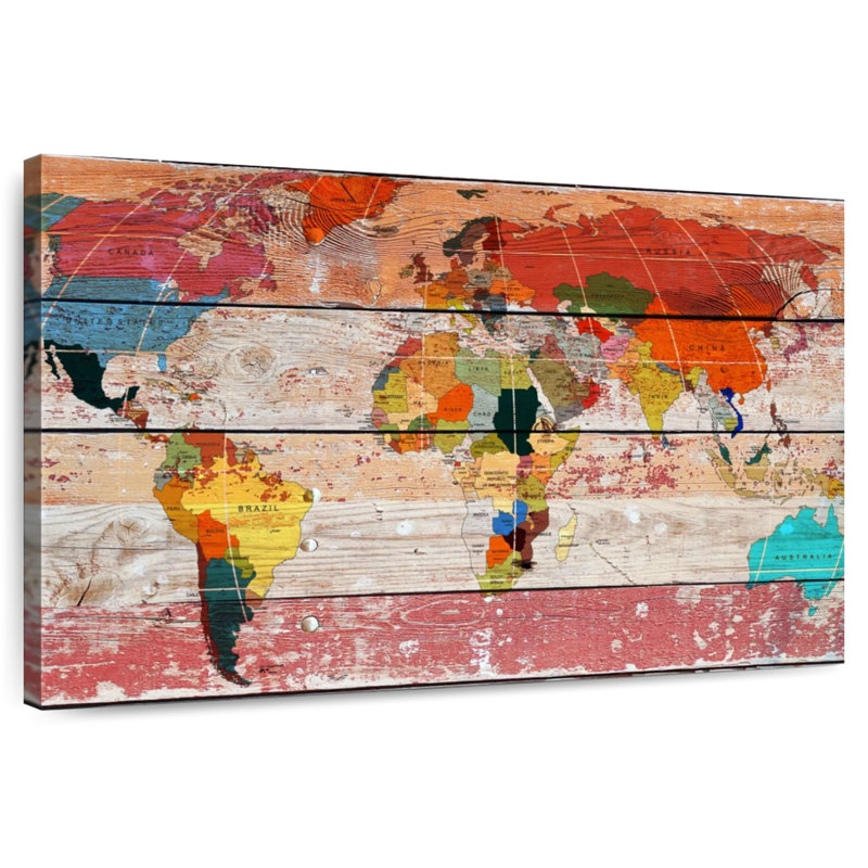 Carte du monde classique Aliaz grunge, H 26 po x l 39 po