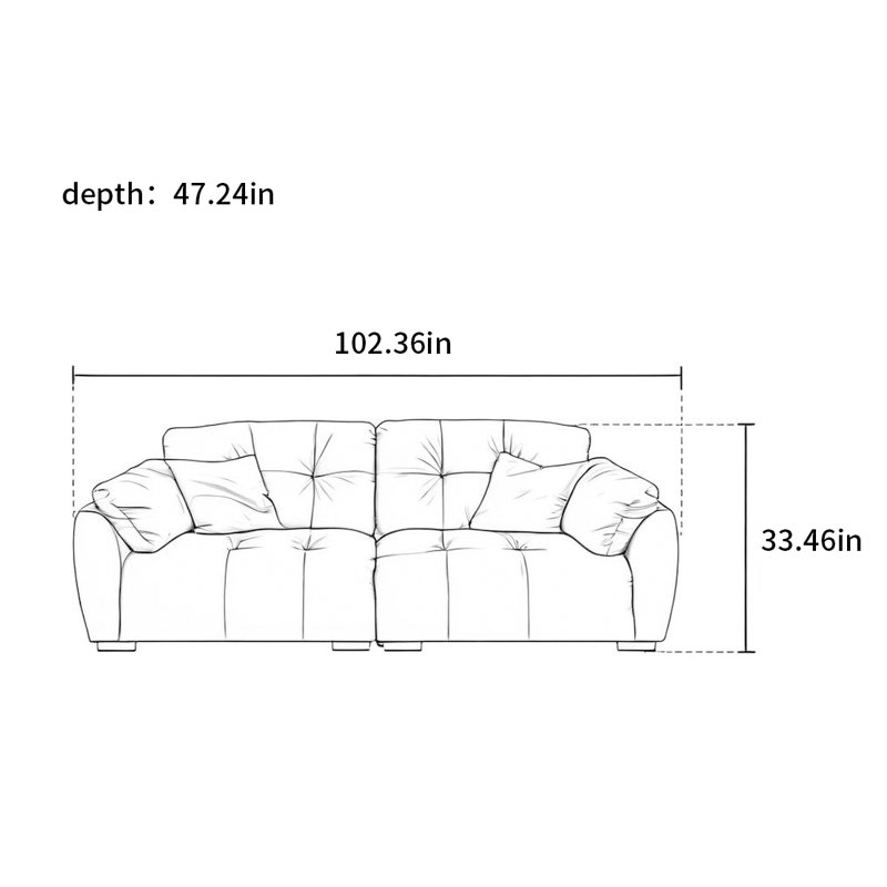 Cloud movable backrest Monte sofa, 33.46" H x 102.36" W x 47.24" D