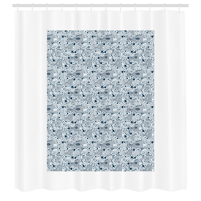Dovecove Fish Shower Curtain Sketch of Sea Animals Blue, 75"H x 69"W