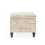 Banc de rangement beige, revêtement en lin, structure en bois, finition, design moderne avec housse, option décontractée et assise