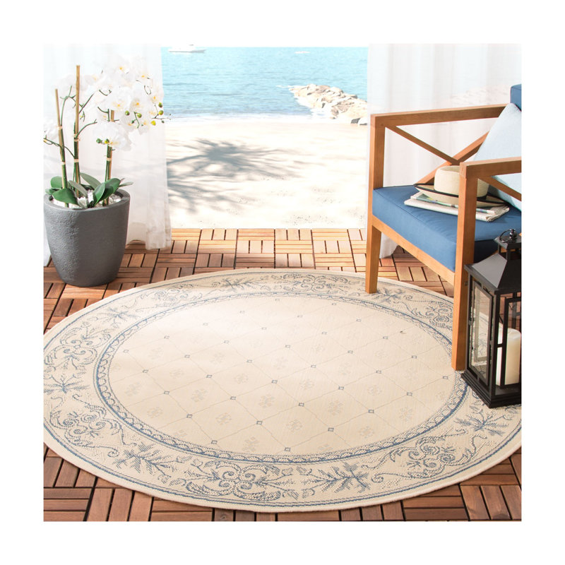 Tapis d'intérieur / extérieur à motif géométrique Deise Performance, Rond 5 pi 3 po