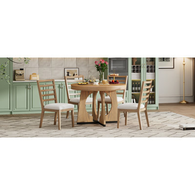 Ensemble de salle à manger 5 pièces à rallonge ronde avec rallonge amovible de 16 po et 4 chaises, conception géométrique unique, pour la cuisine et la salle à manger
