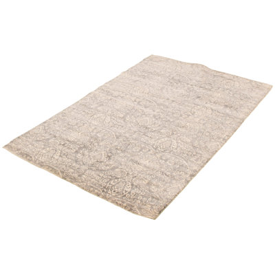 Tapis décoratif en viscose gris/Ivoire noué à la main New Age 4 pi 10 po x 7 pi 10 po one-of-a-kind