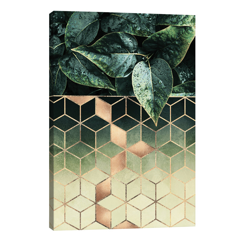 Leaves And Cubes II by Elisabeth Fredriksson - Print on Canvas, Wrapped Canvas, 20.32 cm H x 30.48 cm W