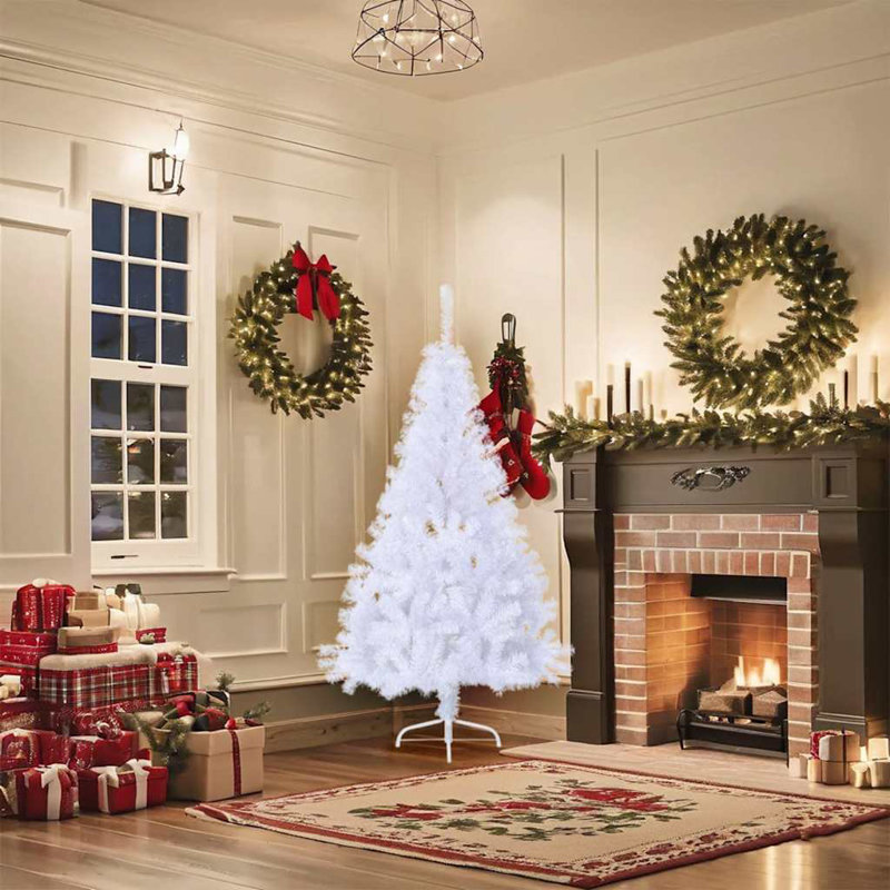 Arbre de Noël artificiel en forme de demi-cercle avec support PET, H 6 pi, Blanc