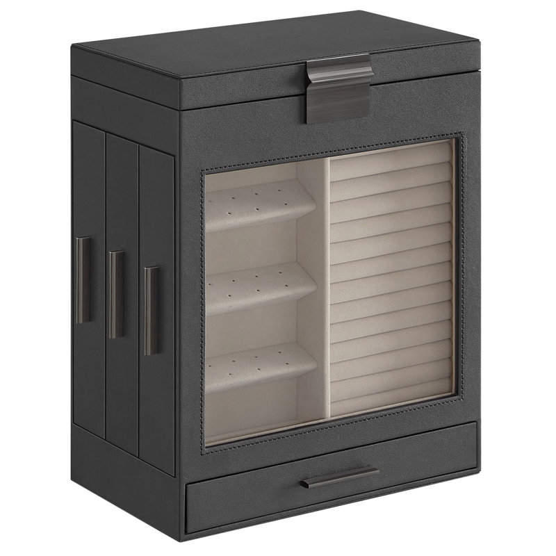 Wood Jewellery Box +, Black/Silver