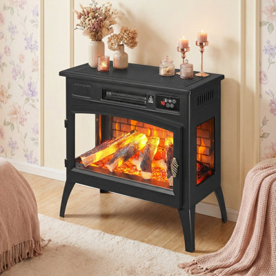 24" Freestanding Electric Fireplace Stove Heater With Remote Control And 3D Flame Effect