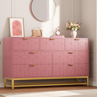 Commode de rangement à 6 tiroirs 53,5 po Pink