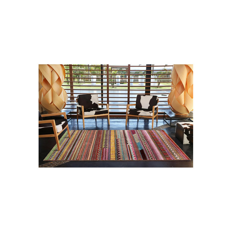 Tapis tissé à motif géométrique mauve et rayé, Sous-tapis carré 3 pi 3 po inclus