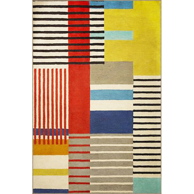 Geometric Patterned Decorative Carpet In Gray And Yellow Color Tones, Rectangle 3'4" x 6'7"