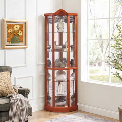 Corner Glass Display Cabinet with Adjustable Glass Shelves