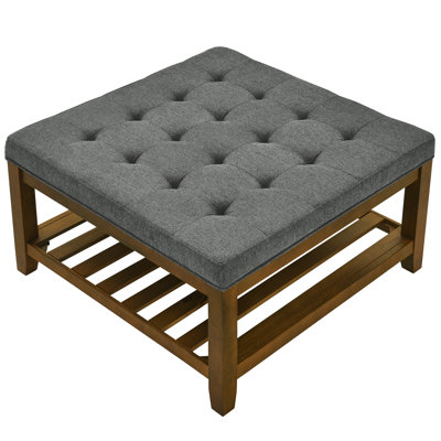 Large Square Beech Wood With Linen Seat, Dark Gray Hue Seat And Robust Construction