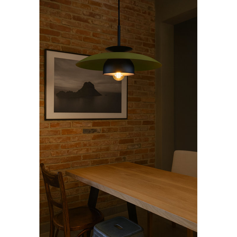 1 - Light Matte Black Dome Pendant, Khaki/Black