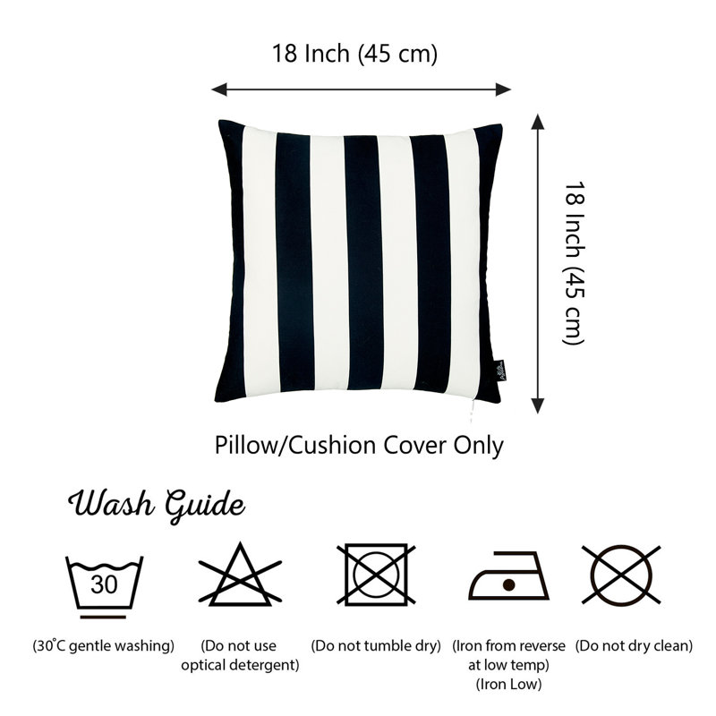 Black and White Striped Polyester Euro Throw Pillow Covers Set