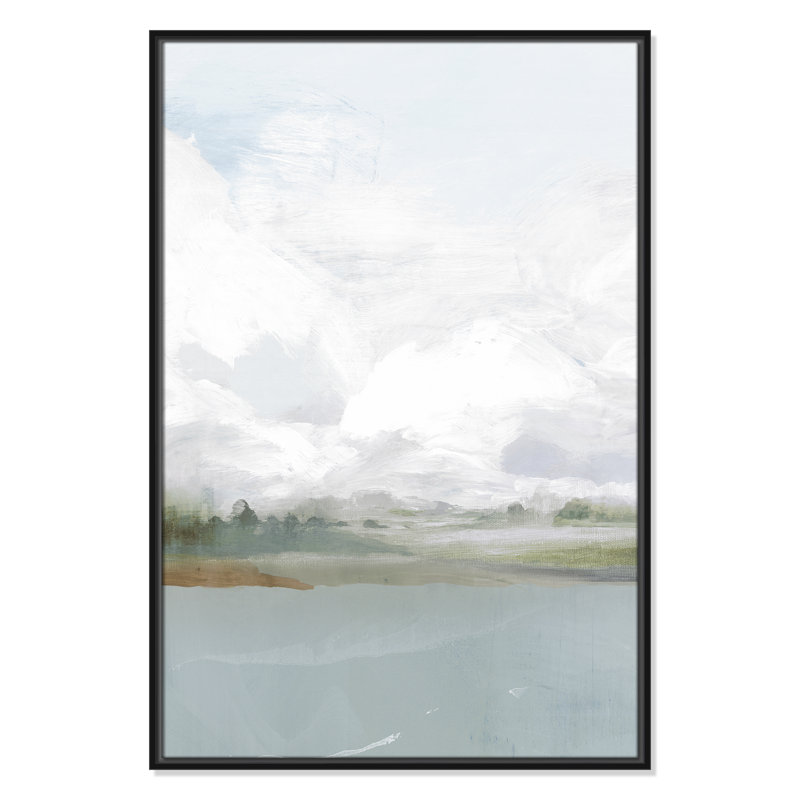 All Shore Watercolor Canvas Painting Print with Wood Floater Frame , 37.5" H x 25.5" W, Black