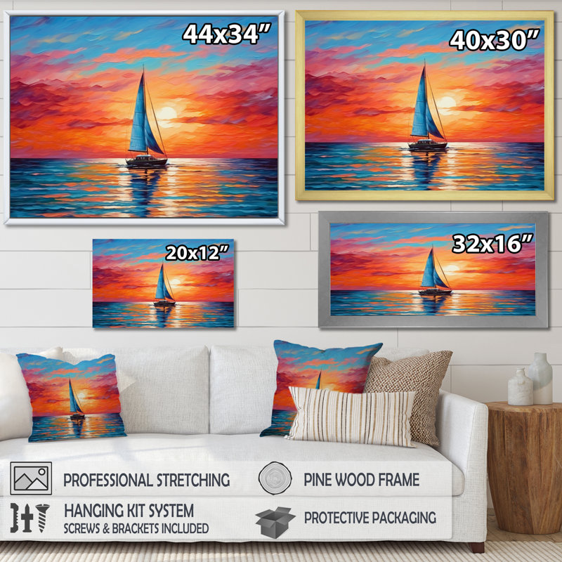 Voilier abstrait Horizon II, Cadre flottant noir, H 16 po x l 32 po x P 1 po