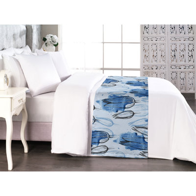 Ambesonne Floral Bed Scarf Runner Blossoming Flowers Aquatic Sea Blue and Soft Blue