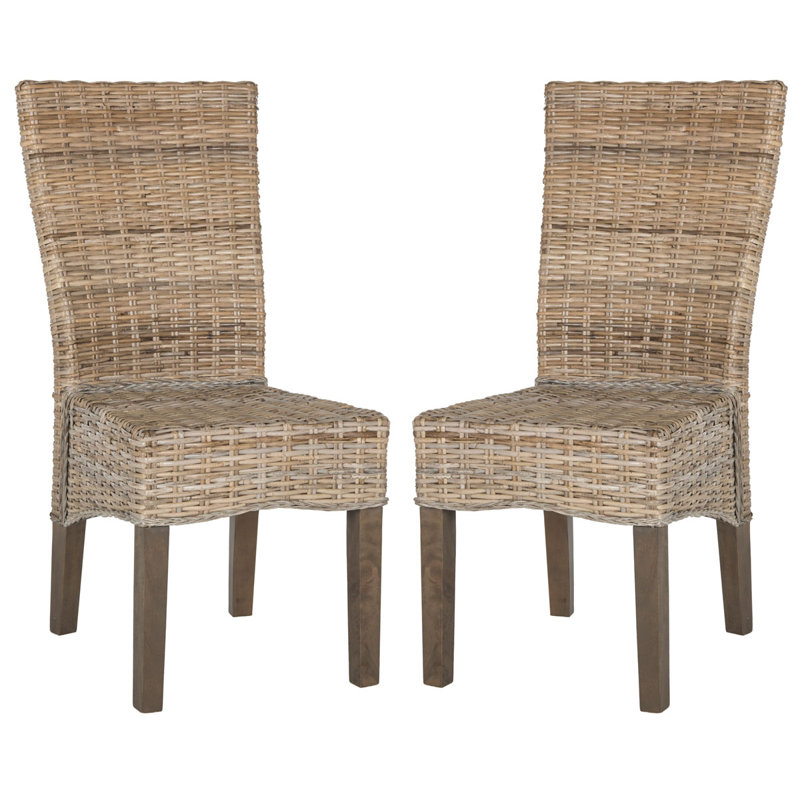 Elegant Belmoor 18.80'' H Solid Pine Wood Side Chair – Island-Inspired Design with Woven Wicker Seat (Set of 2), Grey