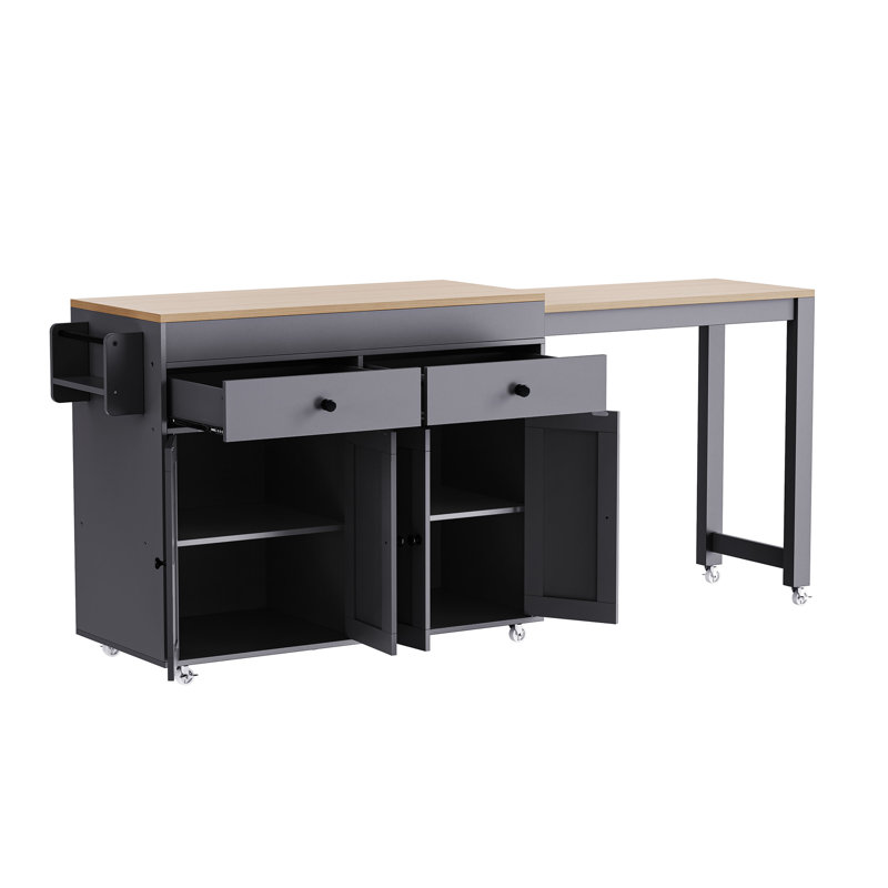 Îlot de cuisine extensible avec porte en métal et espace de rangement - Glissade grise