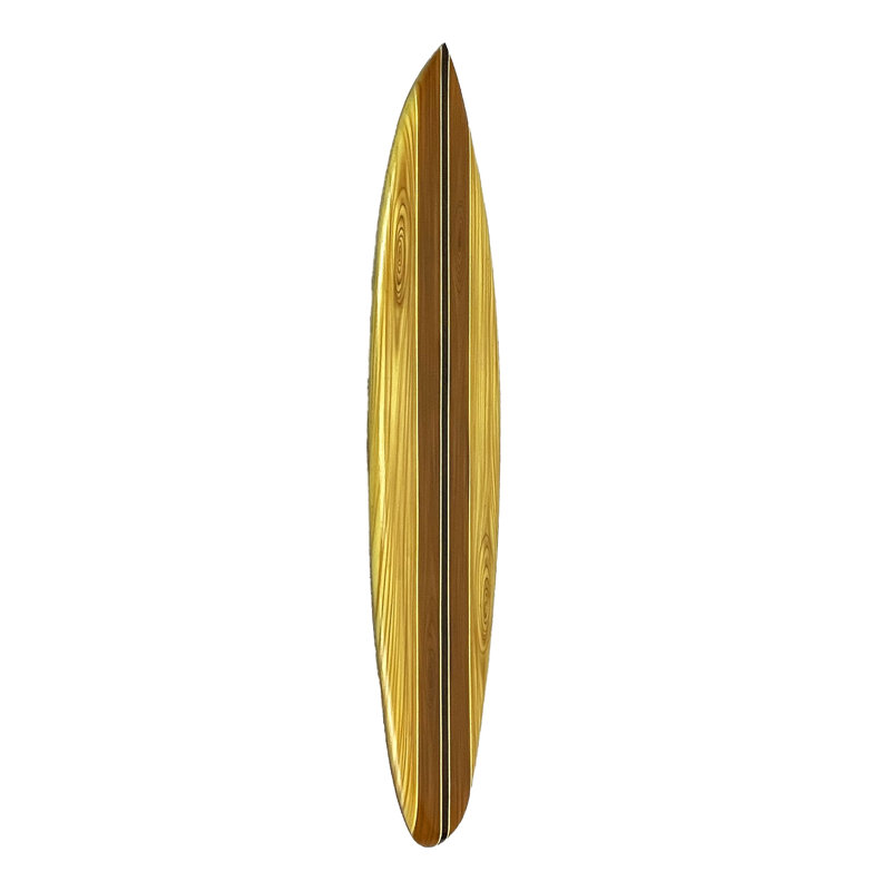 Art mural et planche murale de planche de surf en bois brun côtier avec rayures rétro de style tiki - H 39,75 po x L 9,5 po x l 0,5 po