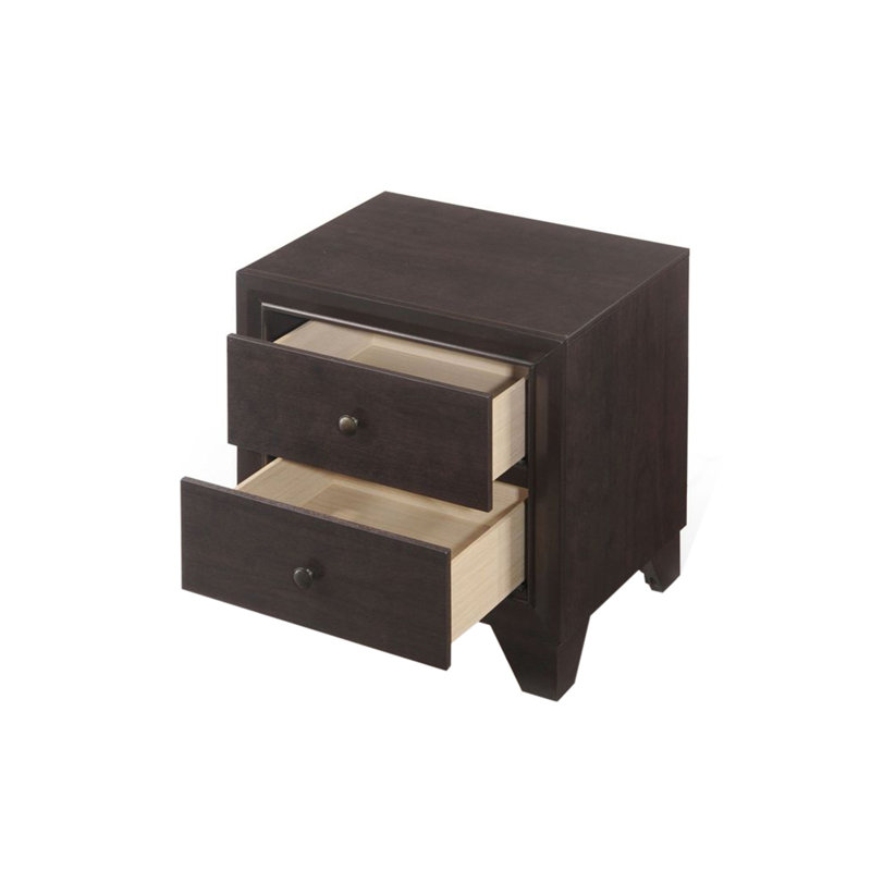 Wooden Nightstand With 2 Drawers In Espresso Finish
