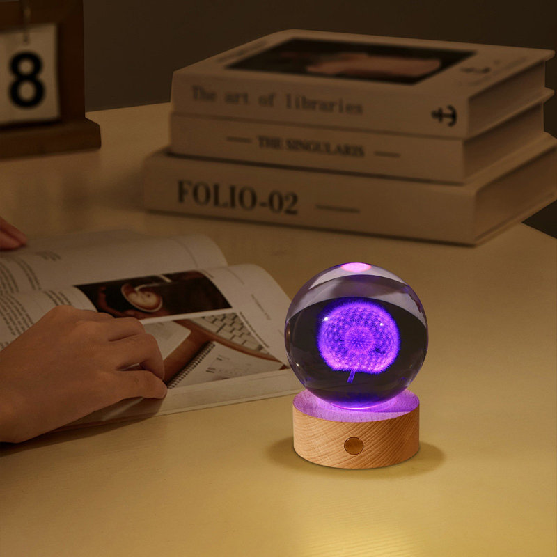 Base de charge lumineuse en cristal sculpté veilleuse à quatre feuilles, C