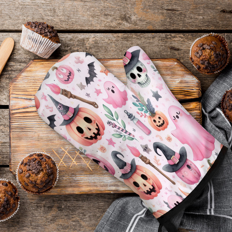 Pink Ghosts Oven Mitt Cotton Twill