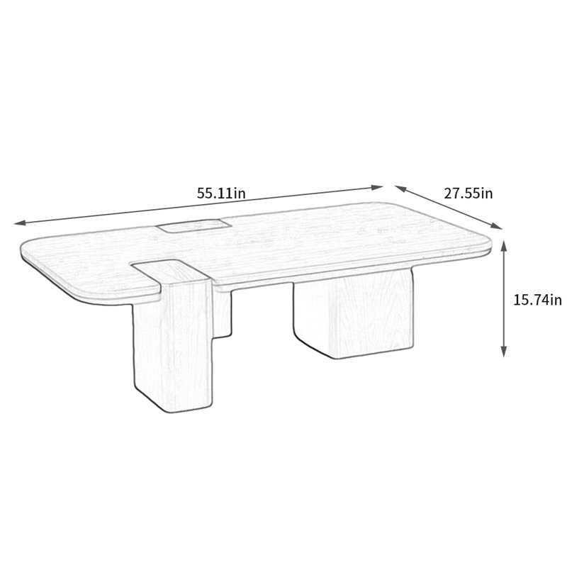 Cream-style vintage marble coffee table, 15.74" H x 55.11" L x 27.55" W