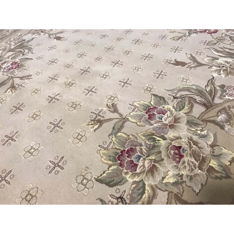 Tapis ivoire et beige noué à la main de haute qualité